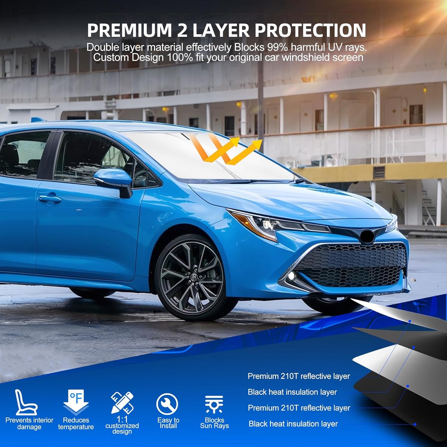 Windshield Sun Shade for Toyo-ta Corolla 2014-2019 Foldable Sunshade Custom Fit Front Window Car Interior Accessories Protector Blocks UV Rays