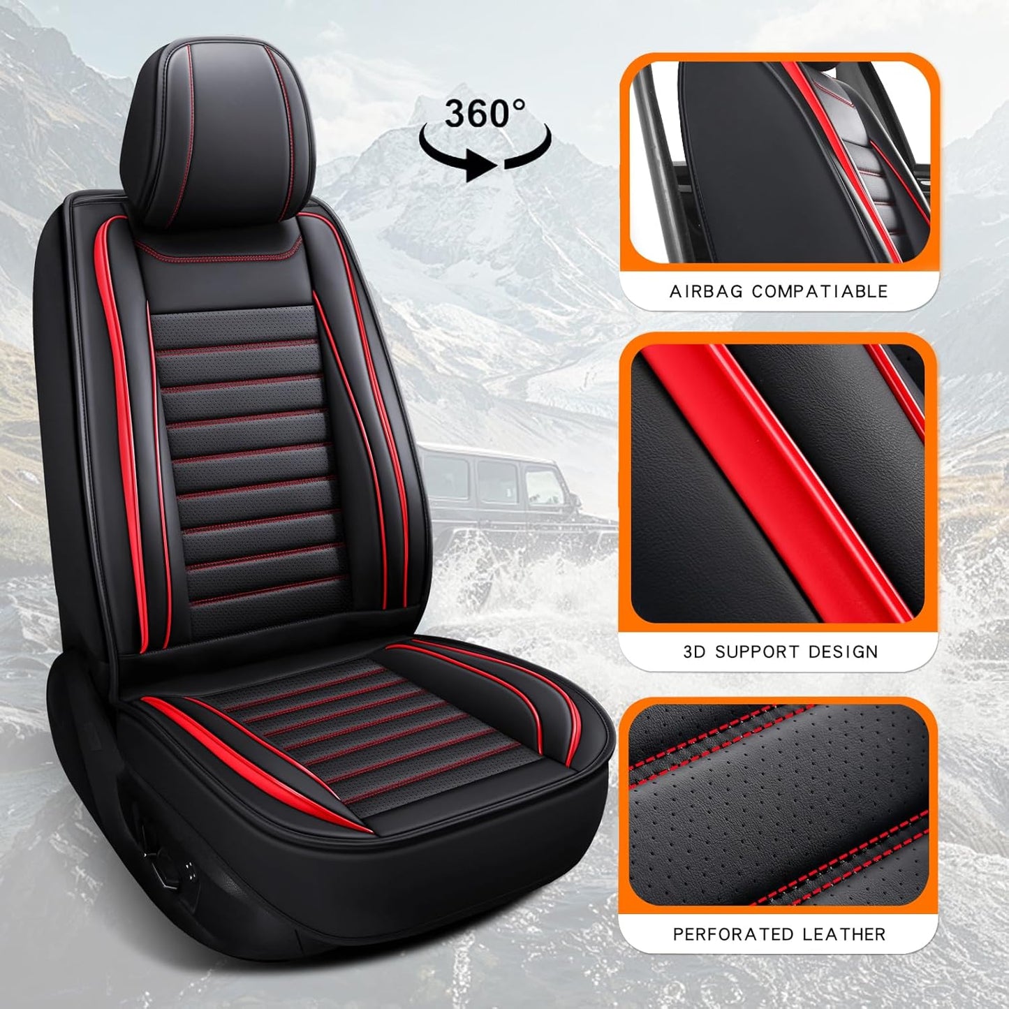 Car Seat Covers Full Set, Universal Faux Leather Car Seat Covers, Waterproof Breathable Automotive Seat Covers for Most Sedans SUV Trucks, Wine Red