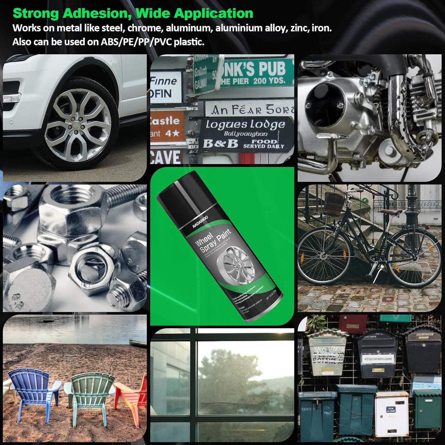 NADAMOO Aluminum Wheel Spray Paint, Semi-gloss Aerosol Car Rim Paint for Recolor and Protection of Metal Surface, Silver, 4 Cans, 13 Oz Per Can