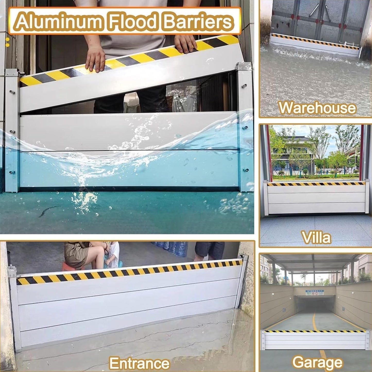 Reusable Heavy Duty Aluminum Flood Barriers for Home Exterior, Flood Protection Barriers Water Barrier Door Quick Detachable Garage Doors Detachable Mobile Rain Water Baffle ( H 31.5 inch L 15FT)