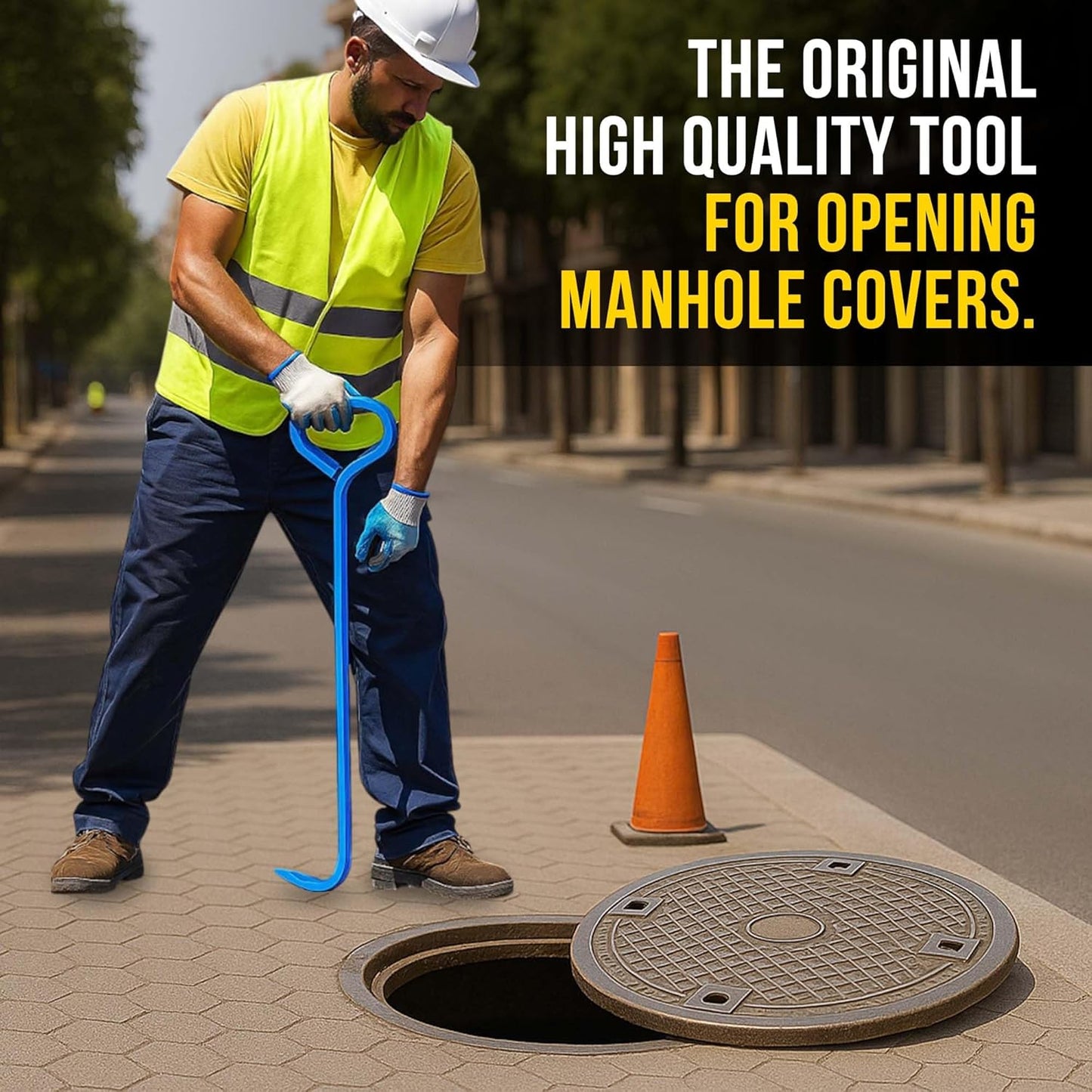 T&T Tools 24-Inch Manhole Hook Tool -Heavy Duty Single Hook for Lifting Manhole Covers, Storm Drains, Septic Tank Risers - Rigid Hex Alloy Steel Tool for Lifting, Pulling, and Removing Covers-4 Pack