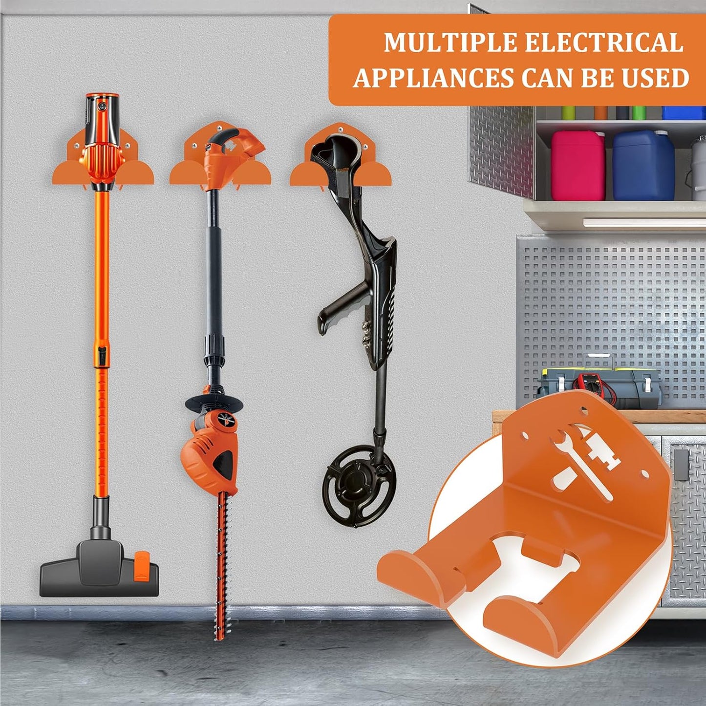 Garage Organization Storage Trimmer Rack Garden Power Tool Hanger for Grass Trimmer, Hedge Trimmer, Heavy Duty Weed Wacker Hook Tool Organizer, 1 Pack