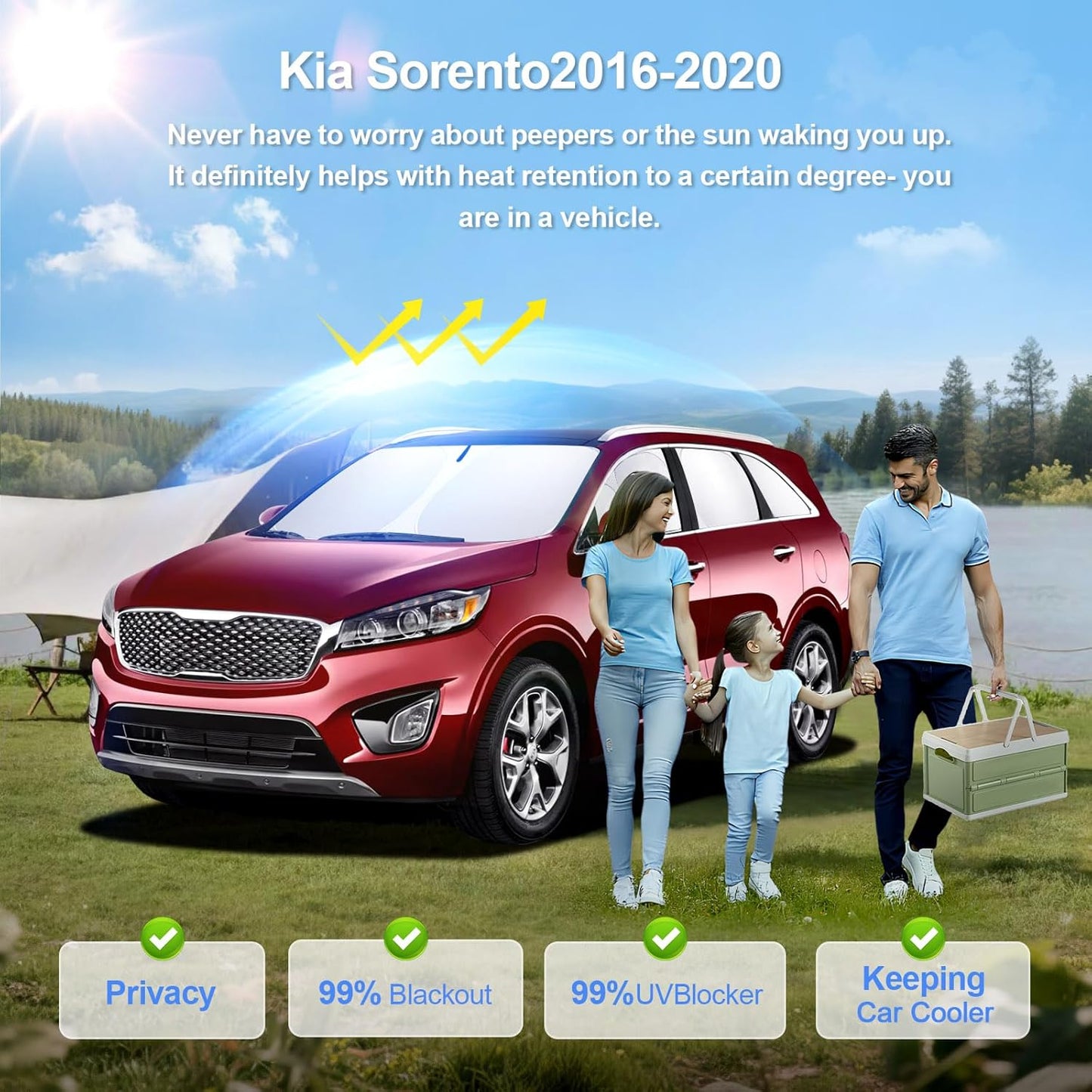 8pcs Car Window Shades for Kia Sorento 2016-2020 Accessories,Windshield Side Rear Full Sunshade,Sun Visor UV Blocking, Privacy Protection and Blackout for Camping Outdoor