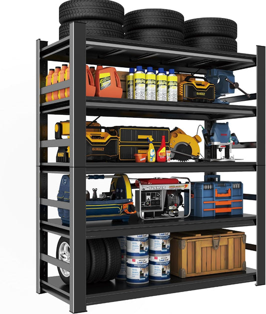 Heavy Duty 5-Tier Garage Shelf Steel Unit 3000lb Capacity | Garage & Basement Storage | Industrial Metal Shelving for Warehouse Workshop | Adjustable Rust-Resistant (72"H x 36"W x 16"D, Black)