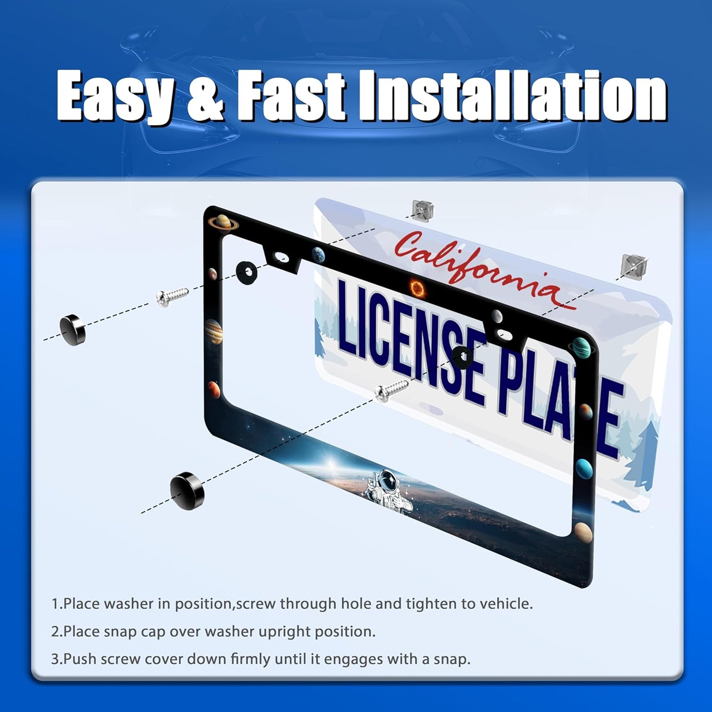 Planets License Plate Frame Funny Beautiful Space License Plate Stainless Steel Colorful License Plate Holder Galaxy Car Accessory with Screws Car Decoration 12.3" x 6.3"for Men Women