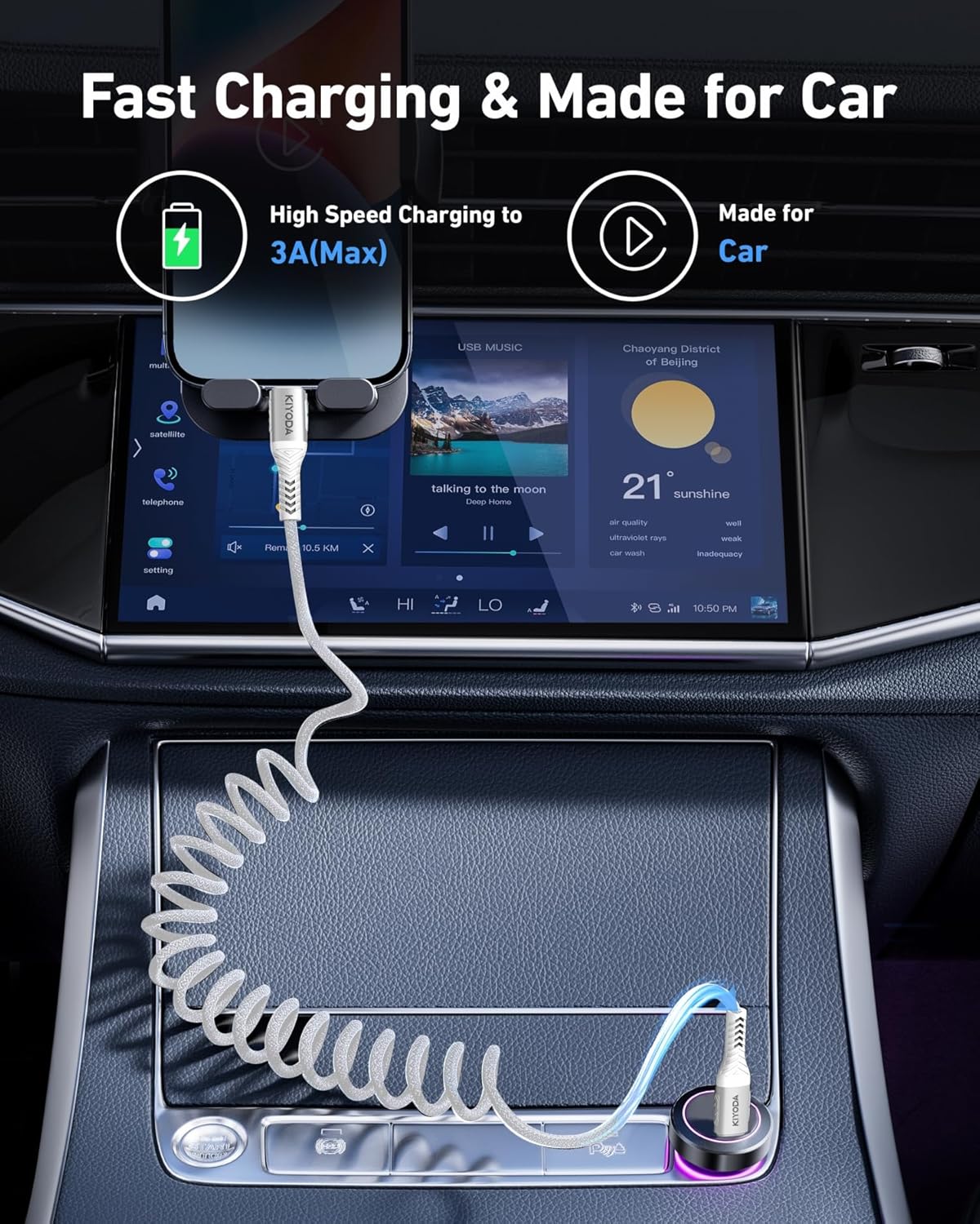 Coiled USB C to C Cable for Car 3ft,2Pack Braided USB Type C Cable for Car 66W Fast Charging Cord Compatible with iPhone 16 15, iPad, Samsung Galaxy, Google Pixel, Moto, LG, TCL Phones-Silver