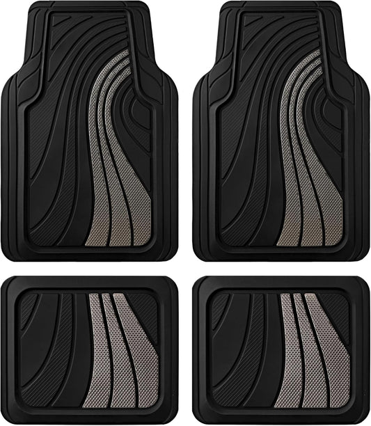 Road Comforts Car Floor Mats Full Set – Front & Rear Car Floor Mats with Aluminum Design, Anti-Slip Backing, All-Weather Protection, Trim-to-Fit Car Mats for Most Sedans, SUVs & Vans - Light Grey