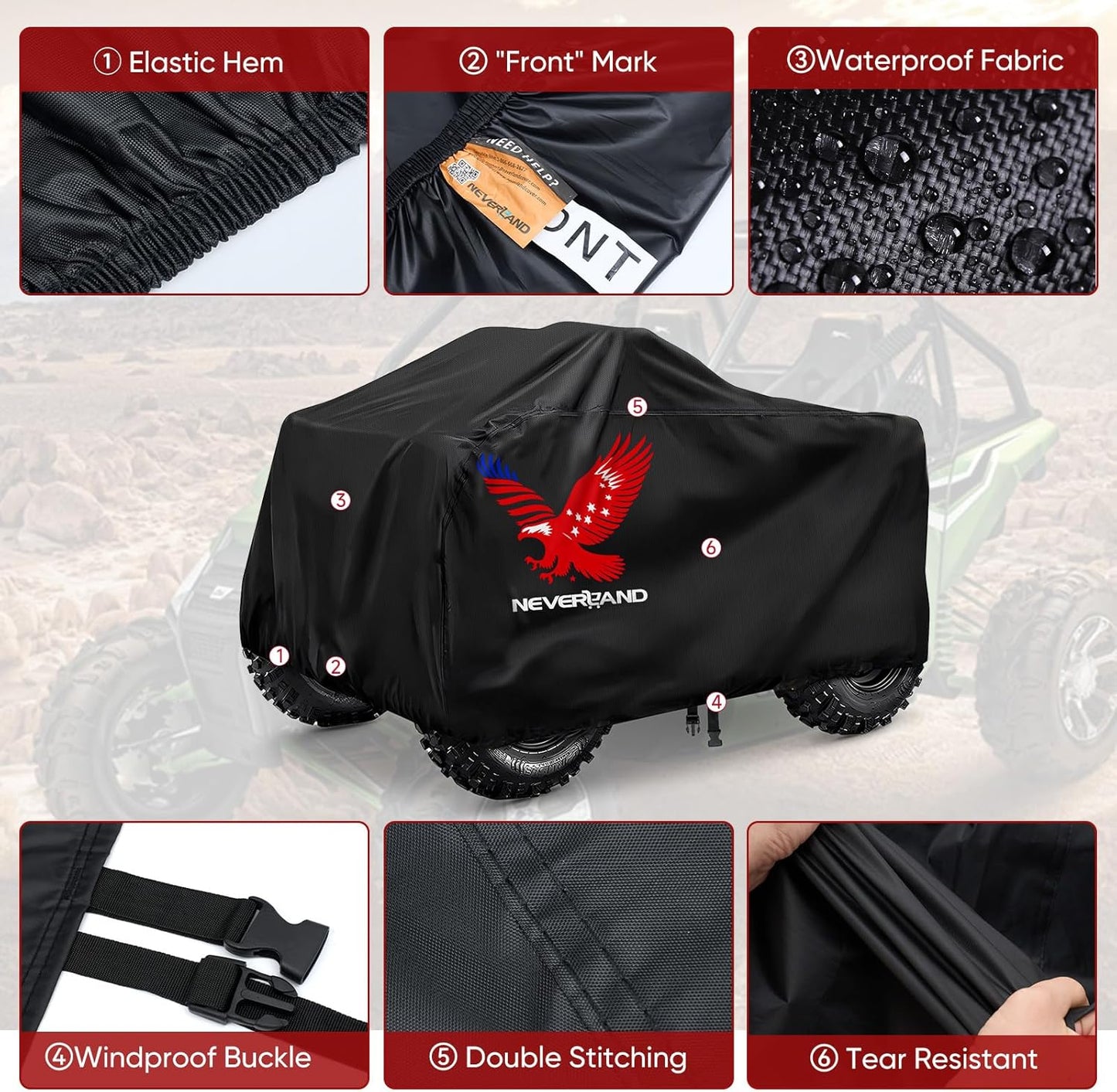 Neverland ATV Cover, Waterproof Heavy Duty 4 Wheeler Cover with Buckle, Dustproof Anti UV Windproof All Weather Outdoor Storage Quad Cover for Polaris Sportsman Yamaha Honda Coleman
