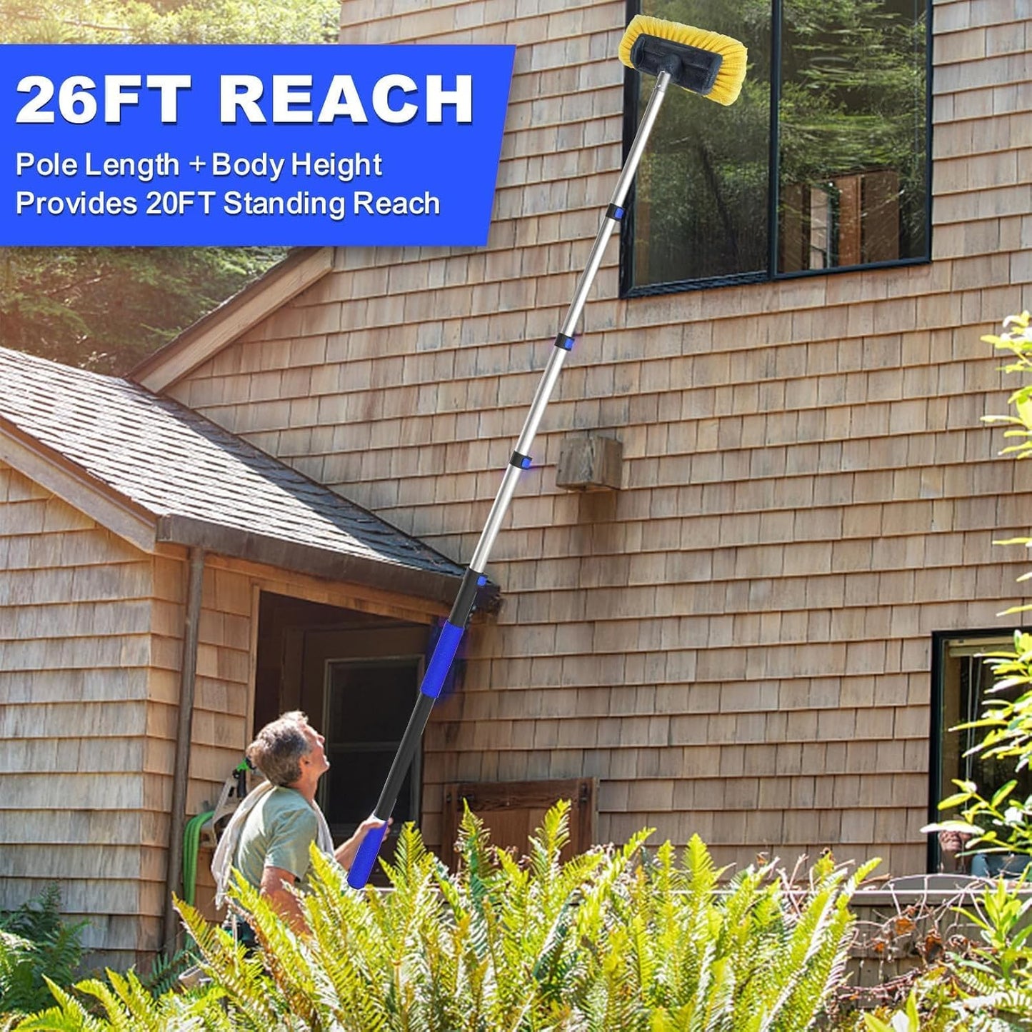 Buyplus Car Wash Brush with 20FT Long Handle, Car Brushes for Washing 12-Inch Soft Bristles with Aluminium Telescoping Pole for Scratch-Free Cleaning RV, House Siding, Floors, Solar Panels,Blue