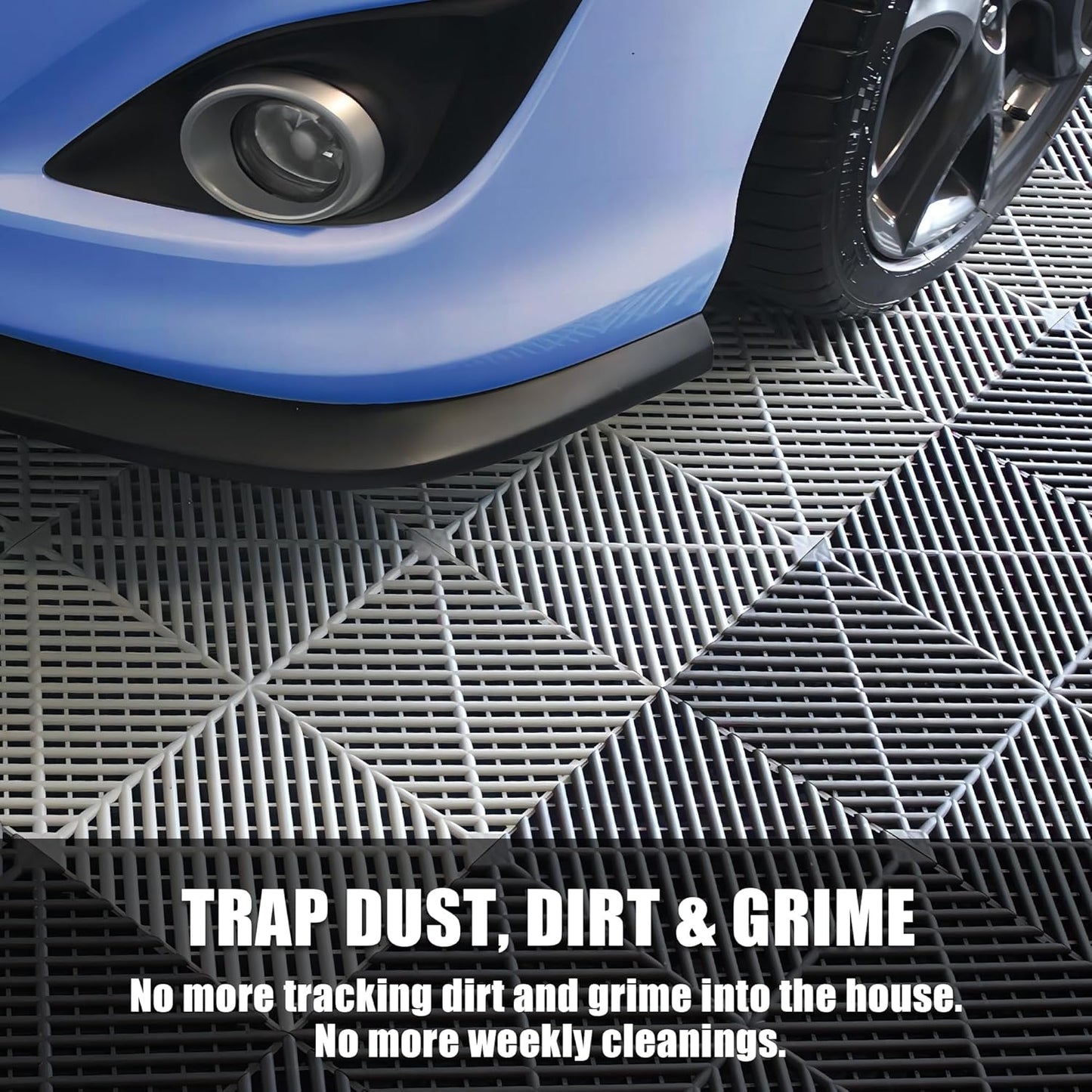 15.7"x15.7" Garage Flooring Tiles, Non-Slip Interlocking Plastic Garage Floor Mat, Garage Organization & Garage Storage, Vented Pattern (Blue, 25PCS)