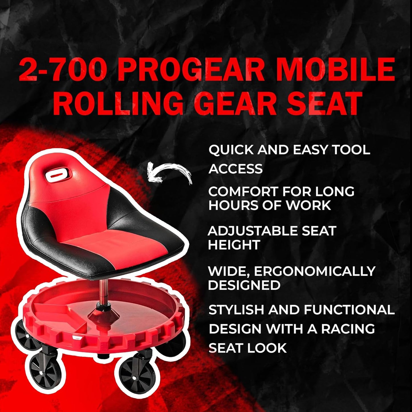 Traxion 2-700 ProGear Mobile Rolling Gear Seat W/Equipment Tray and Five All-Terrain 5" Casters