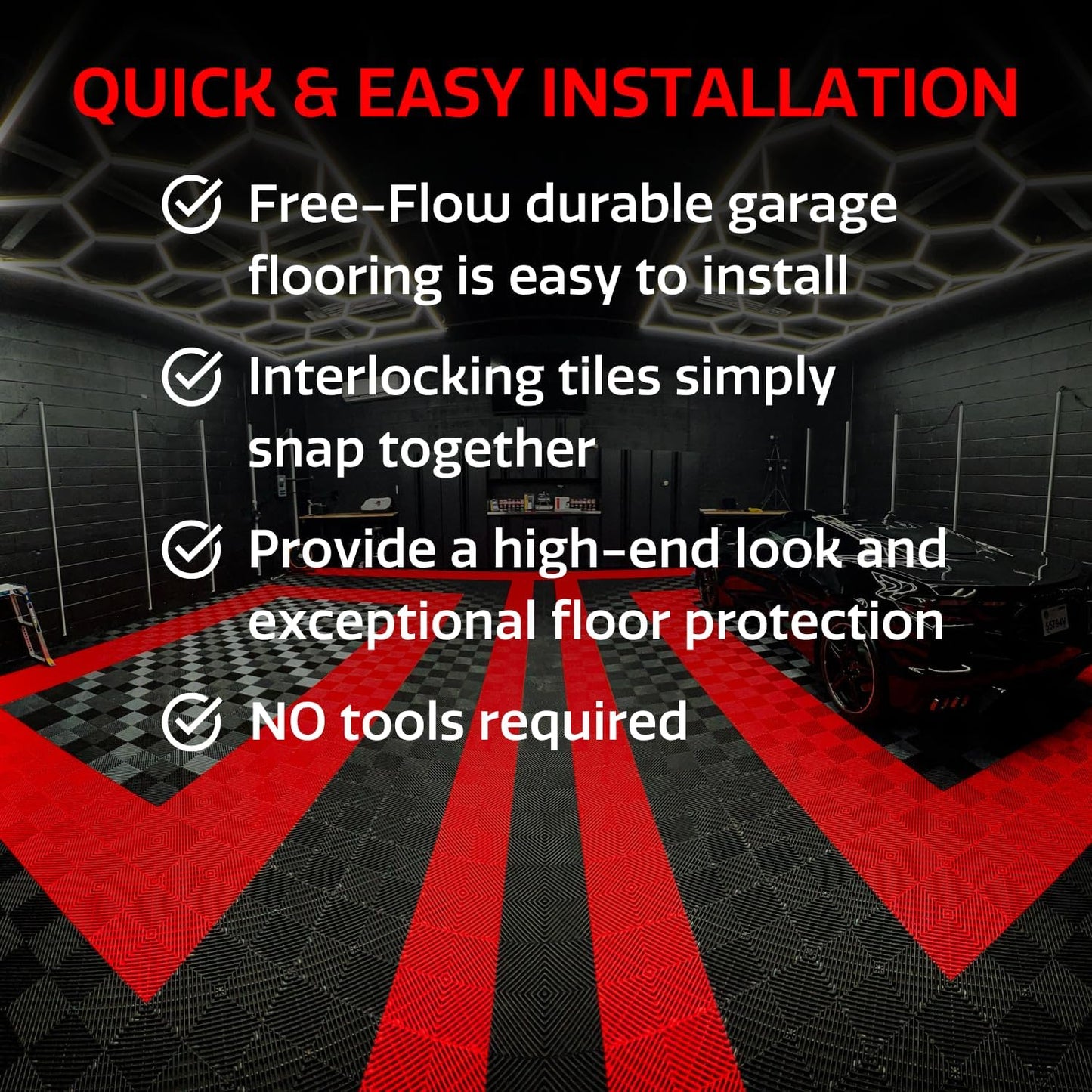 RaceDeck Free-Flow Open Rib Design, Durable Interlocking Modular Garage Flooring Tile (24 Pack), Graphite