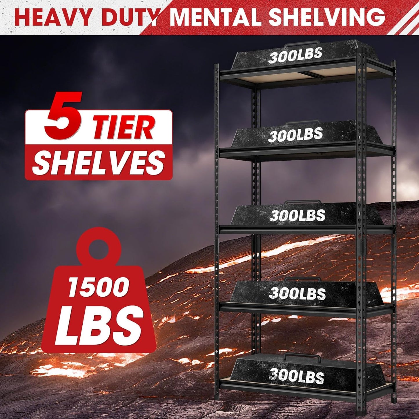 72" H Metal Storage Shelves 1500LBS Heavy Duty,5 Tier Garage Shelving Unit,Adjustable Garage Storage Utility Rack for Kitchen Pantry Basement Bathroom Closet