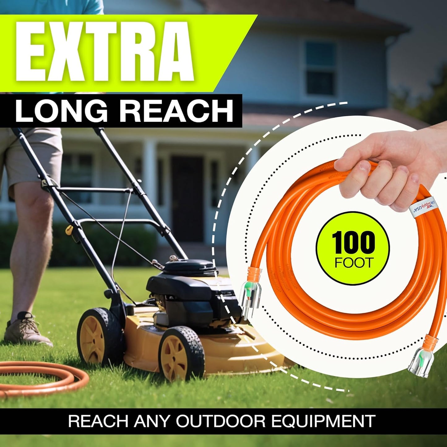 100ft Outdoor/Indoor Extension Cord 10/3 Gauge Ultra Heavy Duty 3 Prong SJTW, Waterproof, Flexible Cold-Resistant Long Power Cord,15A 125V 1875W, Orange by LifeSupplyUSA