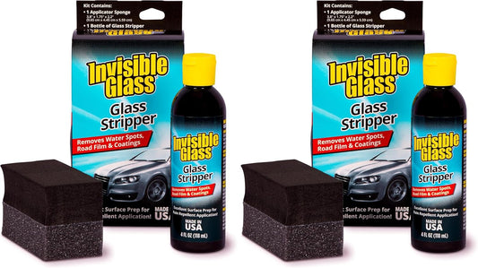 Invisible Glass 91411 3.38-Ounce Glass Stripper Water Spot Remover Kit Eliminates Coatings, Waxes, Oils and More to Polish and Restore Automotive Glass, white (Pack of 2)