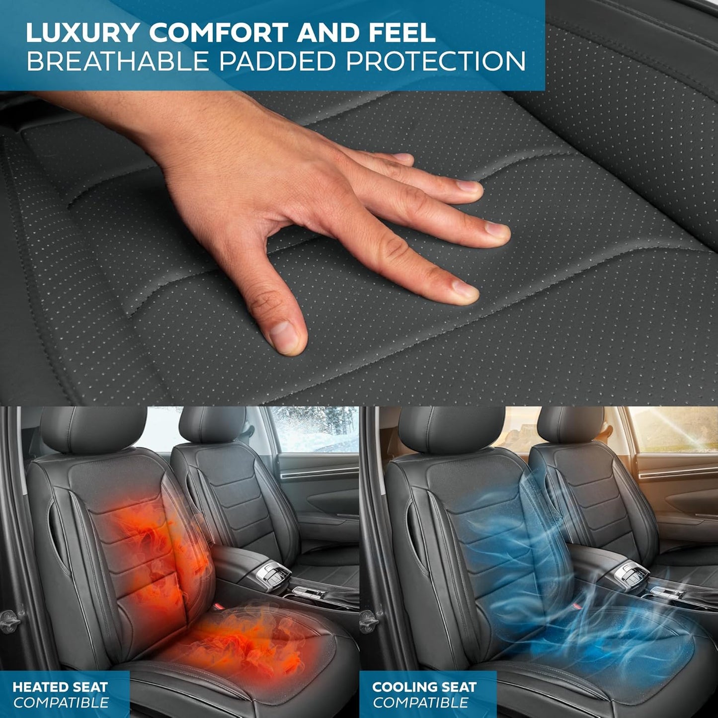 Elite Edition Faux Leather Seat Covers for Cars, Trucks, & SUV - 2 Gray Car Seat Covers for Front Seats - Universal Fit Car Accessories Automotive Interior Cover Protector for Most Vehicles