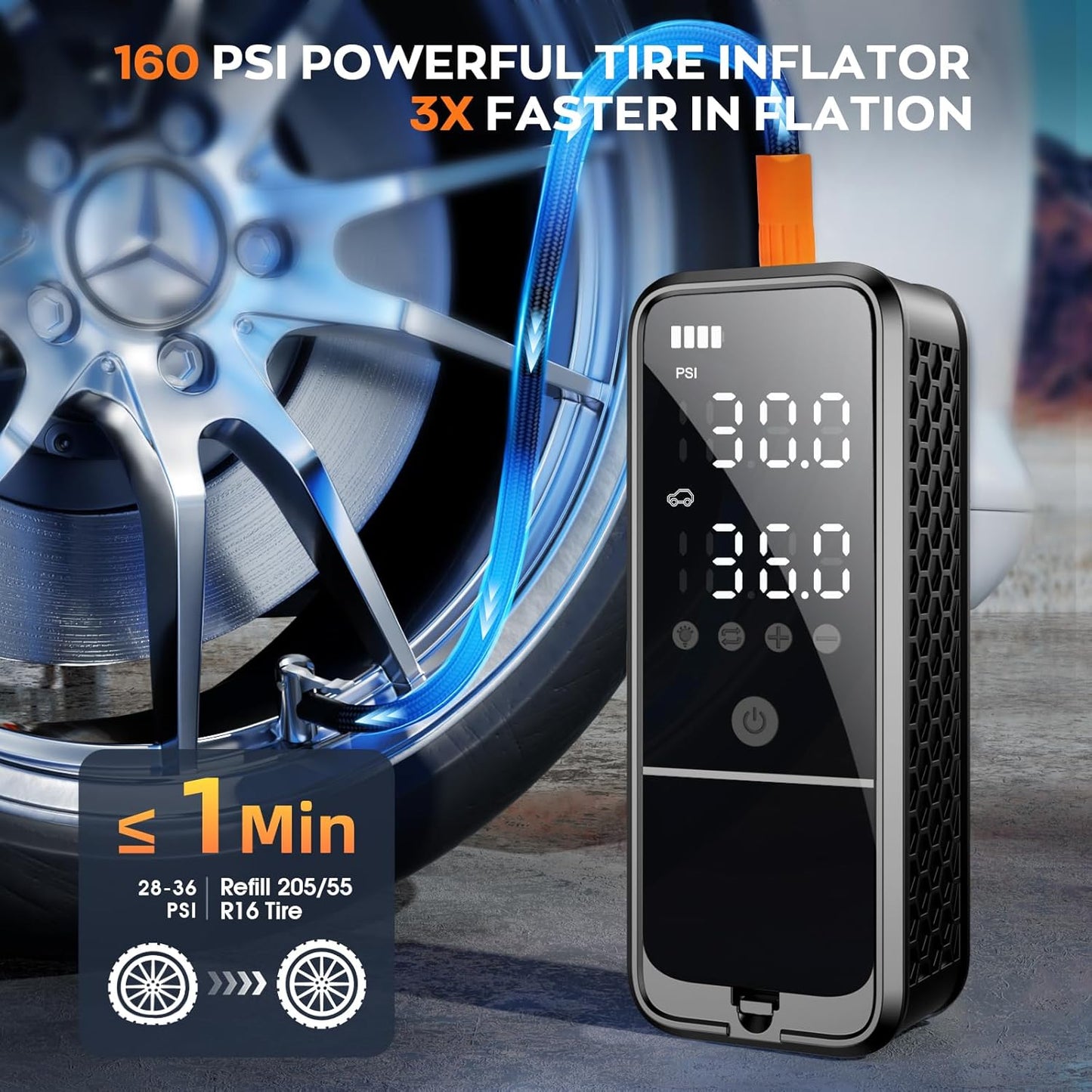 Tire Inflator Portable Air Compressor, 160 PSI Air Pump for Car Tires with Digital Pressure Gauge, Bike Tire Pump with LED Light Portable Tire Inflator for Car, Bike, Motorcycle, Ball