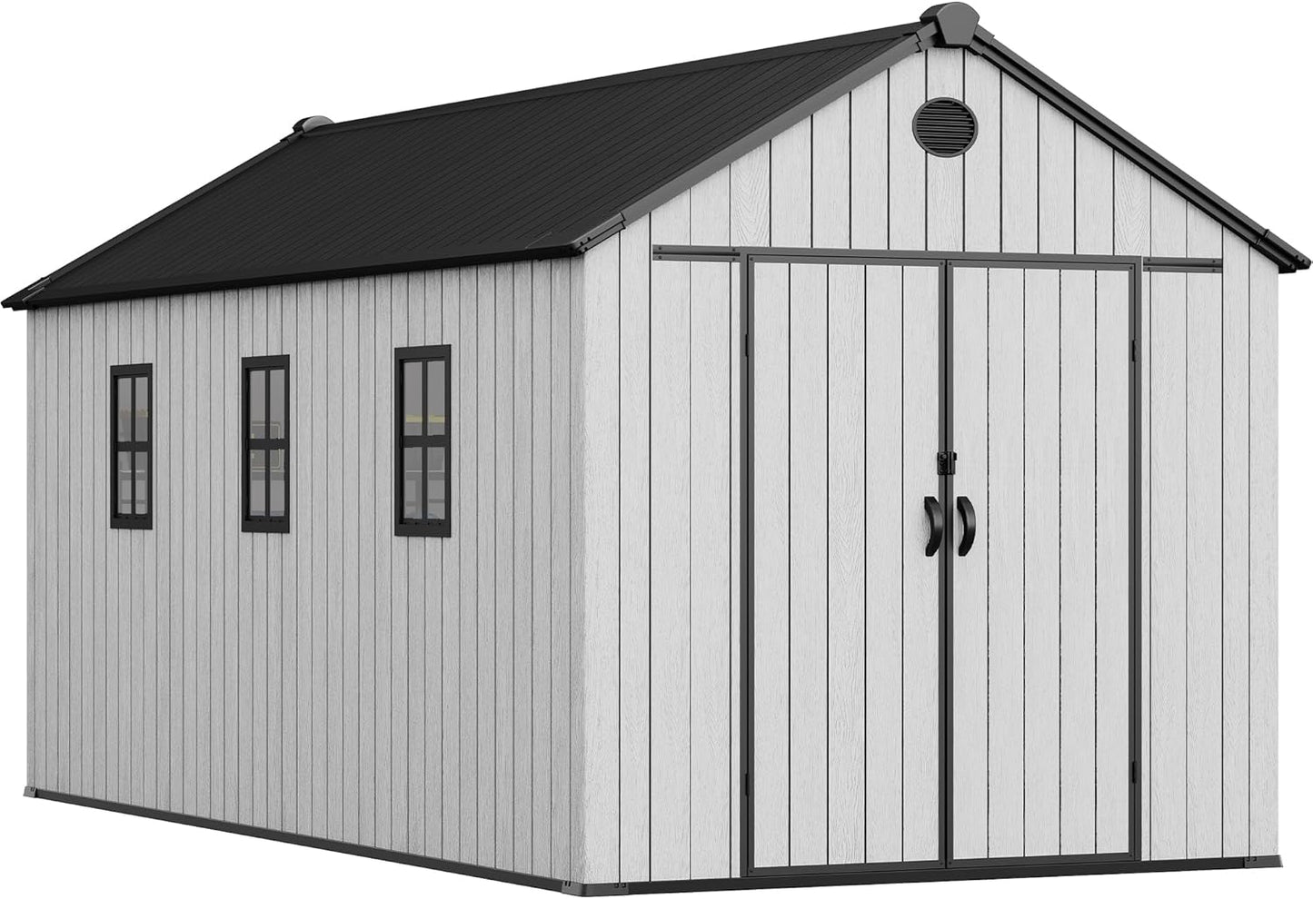 YITAHOME 8x16 FT Outdoor Storage Shed with Floor, Waterproof Plastic Garden Shed with Lockable Doors, 2 Vents & 3 Windows, 875 cu. ft. Resin Shed for Tools, Bikes, Patio or Backyard, Gray