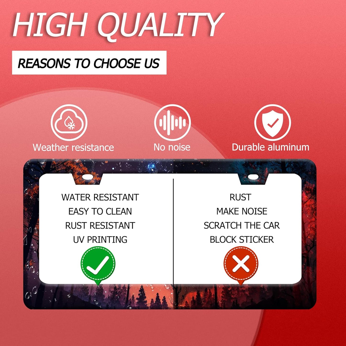 Night Starry Forest License Plate Frame Beautiful Night License Plate Holder Funny Stainless Steel Accessories Cars Decor with 2 Holes and Screws Fits Standard Us Ca Vehicles 12.2 X 6 Inch