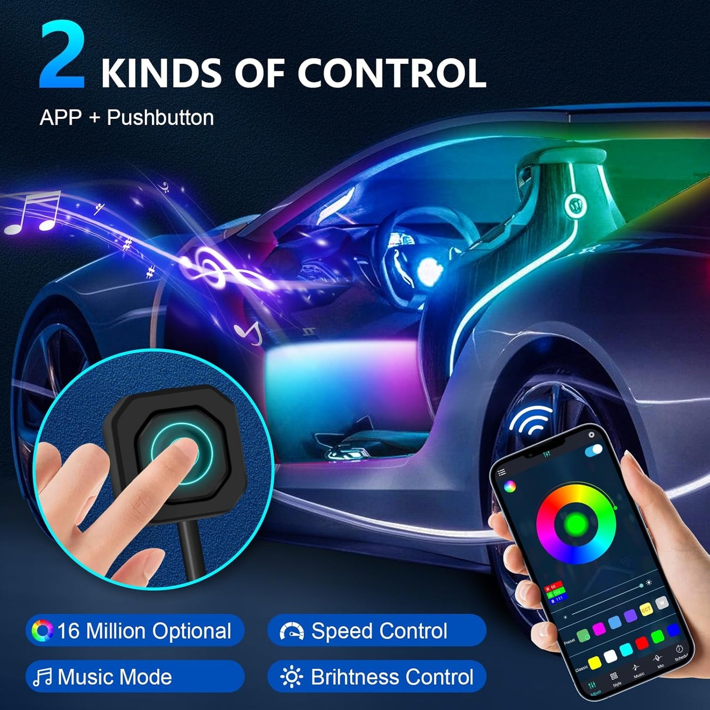 WEBUPAR Dreamcolor Acrylic Car Interior Led Kit, Car Accessories 22 in 1 RGB Car Ambient Lighting Kits with APP Control and 213 Color Modes, Multicolor RGBW Neon Car LED Strip Lights with Music Mode