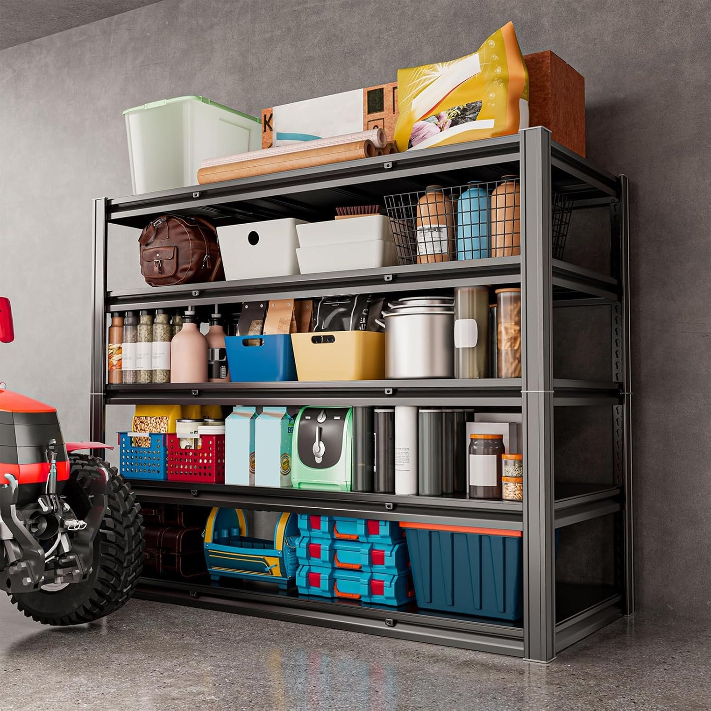 5-Tier 60" W x 24" D x 72" H Garage Shelving 3000LBS Storage Shelves Heavy Duty Metal Shelf Unit Adjustable Basement Industrial Storage Racks