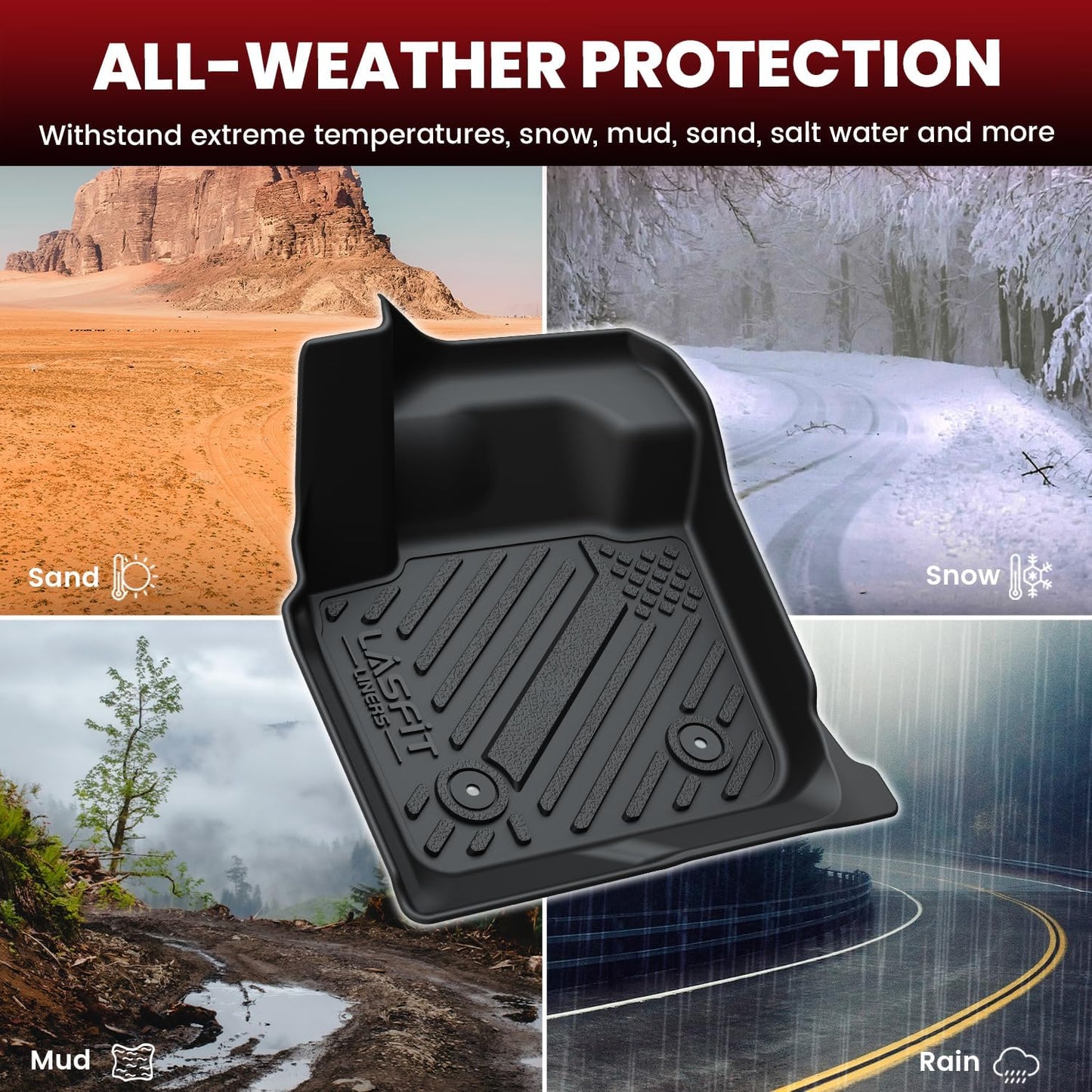 LASFIT Floor Mats & Trunk Mat for Ford Fusion & Lincoln MKZ 2013-2016 (Only Fit Gasoline) All Weather TPE Mats Custom Fit Floor Liner for Fusion & MKZ 1st & 2nd Row Car Mats and Cargo Liner, Black