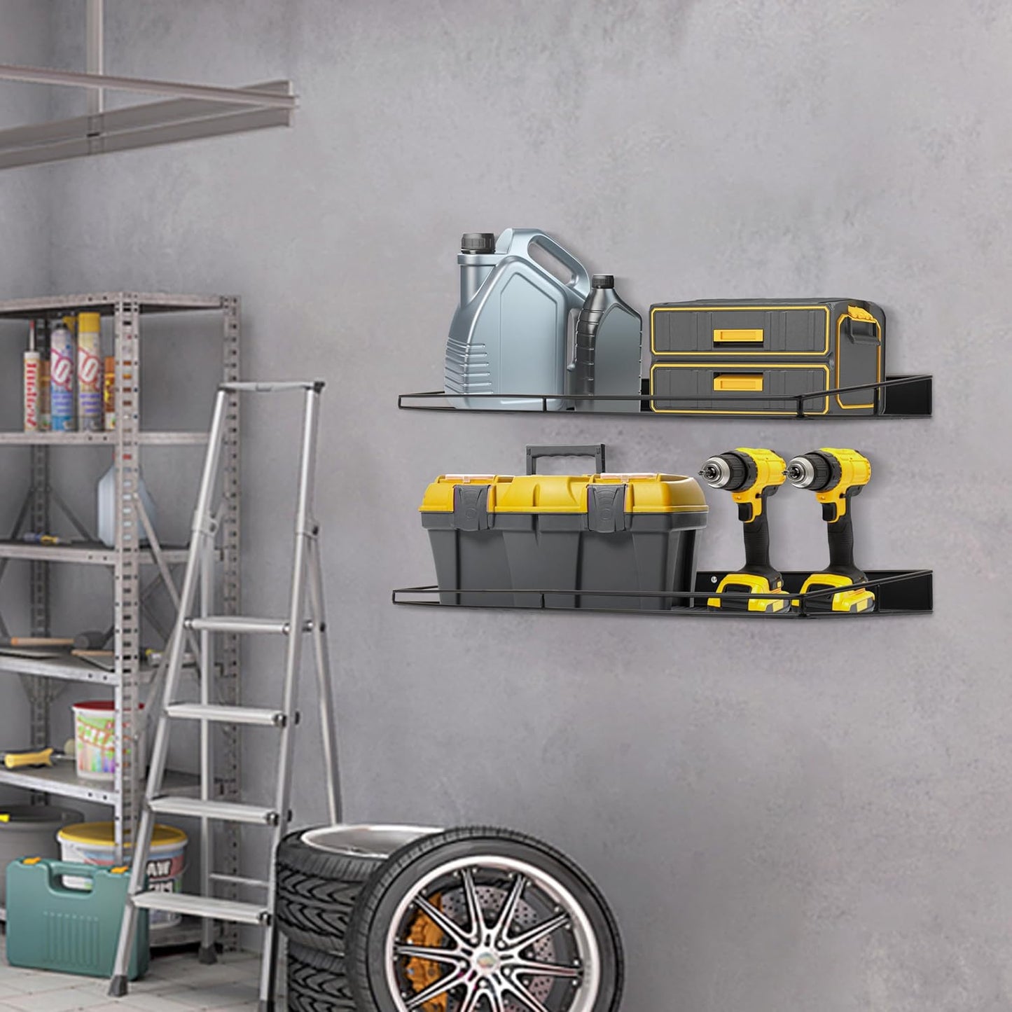 RedCall Heavy-Duty Wall Shelf, 2 Pack Garage Shelf, 23.5" x 12" Large Wall Mounted Shelves for Garage, Laundry Room, Closet, Holds Up to 75 Lbs