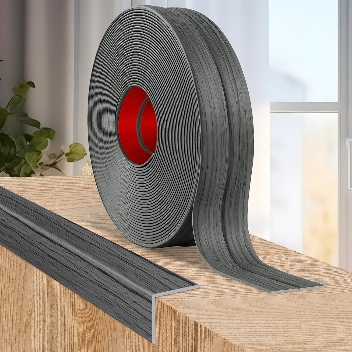 Flexible Wall Corner Protector Moulding Trim Peel and Stick Wall Corner Guards Edge Protector Self Adhesive Molding Trim Strip for Edge Ceiling (Deep Gray Wood Grain, 0.8 in x 20 Ft)