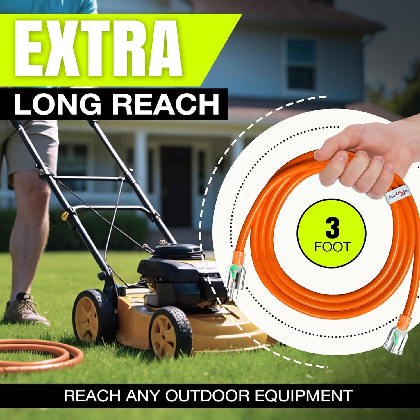 3ft Outdoor/Indoor Extension Cord 10/3 Gauge Ultra Heavy Duty 3 Prong SJTW, Waterproof, Flexible Cold-Resistant Long Power Cord,15A 125V 1875W, Orange by LifeSupplyUSA