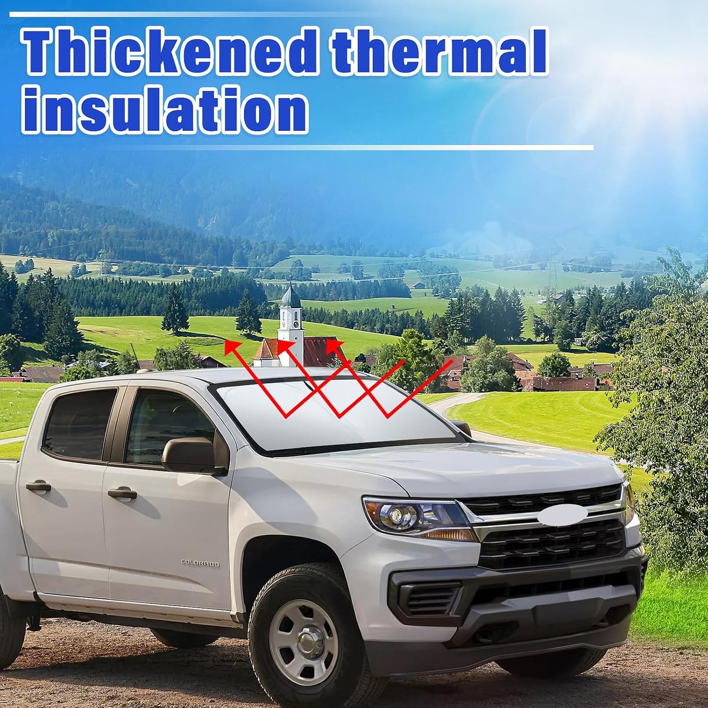 Sze Windshield Sunshade for 2015-2022 Chevrolet Colorado Retractable Front Window Sun Shade Foldable UV Reflector Sun Visor Insulation Sun Protection