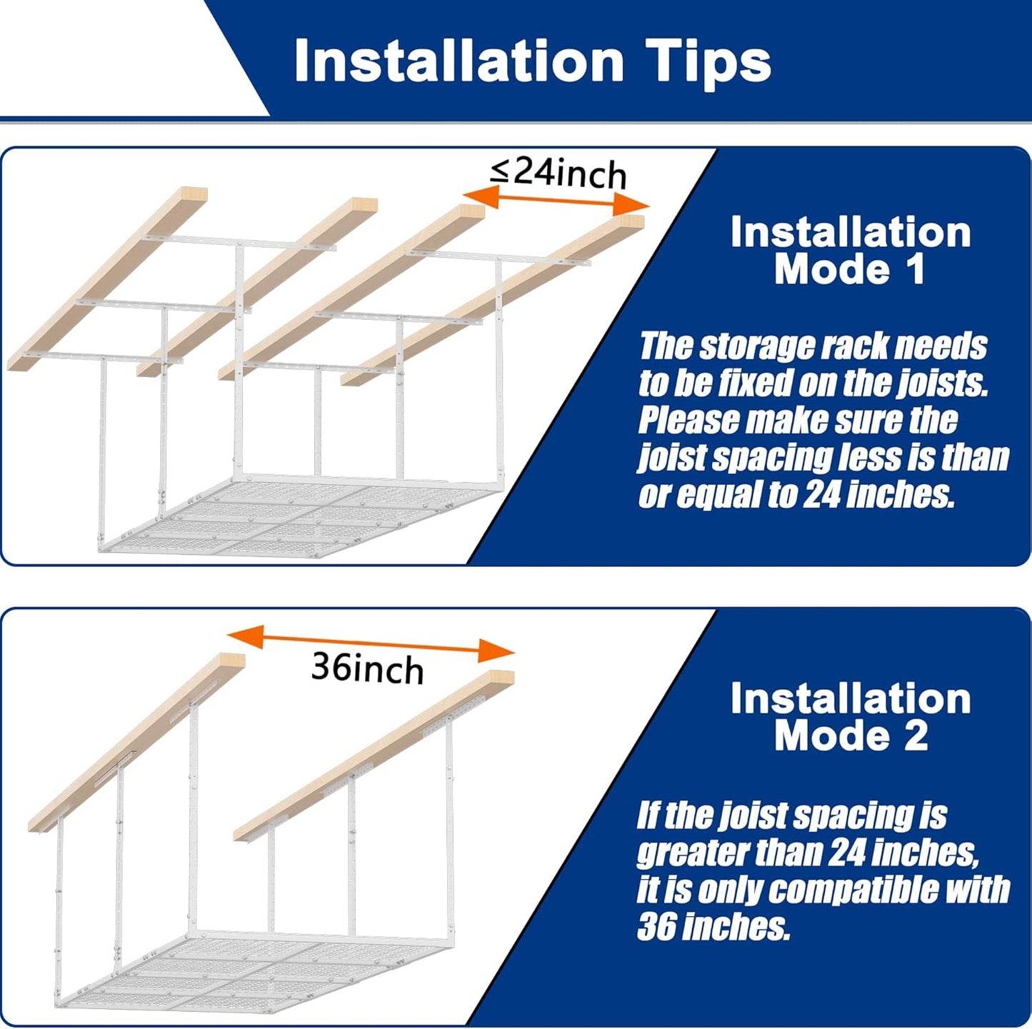 GIOTORENT 3x8FT Heavy Duty Overhead Garage Storage Rack - Adjustable Ceiling Shelving with 600lbs Weight Capacity, Metal Garage Organization System, White