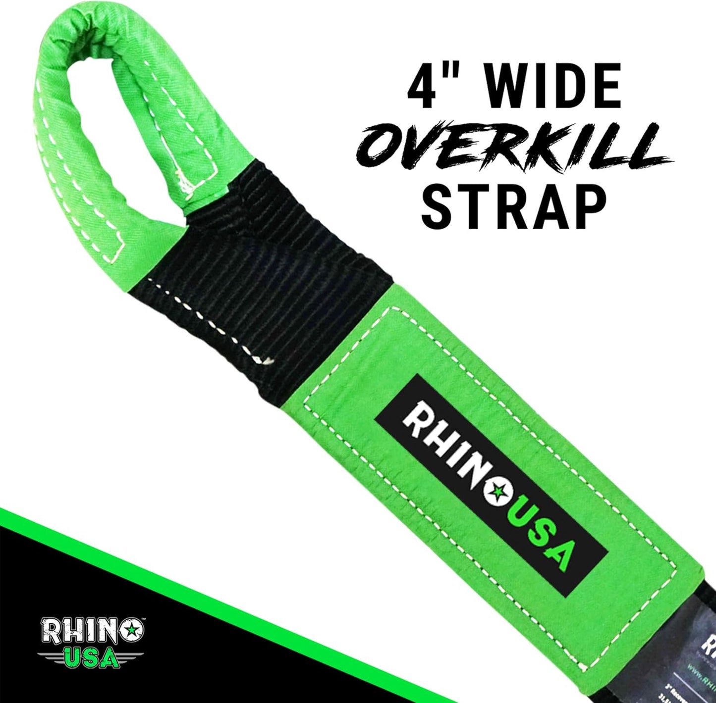 Rhino USA Recovery Tow Strap (4" x 30') - 40,320lb Break Strength - Emergency Recovery Strap Tow Rope for Diesel Trucks, Backhoe, Excavators & More - Heavy Duty Towing Strap for Offroad 4x4 Use