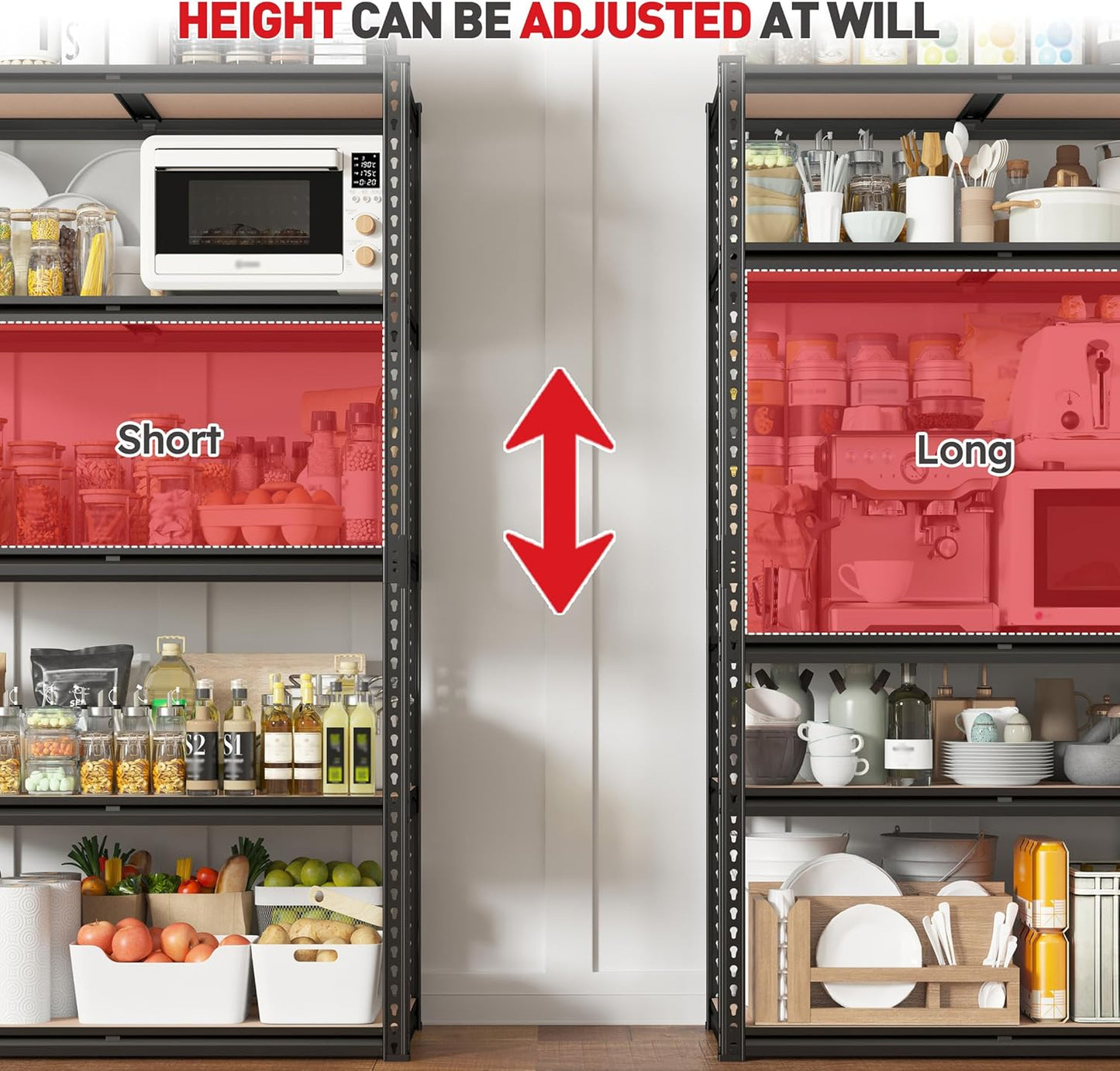 REIBII 2020LBS Storage Shelves 5 Tier Garage Shelving Heavy Duty, Adjustable Metal Shelving Unit, Garage Shelves for Basement Warehouse Pantry, 72" H x 35.55" W x 16" D, Black, 2 Pack