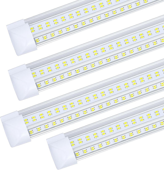 4 Pack,Led Shop Lights, 8FT Led Shop Light,144W 6000K 19500LM Clear White,Led Shop Light 8FT 110V Linkable Integrated 4 Row V-Shape for Shop Garage,Warehouse