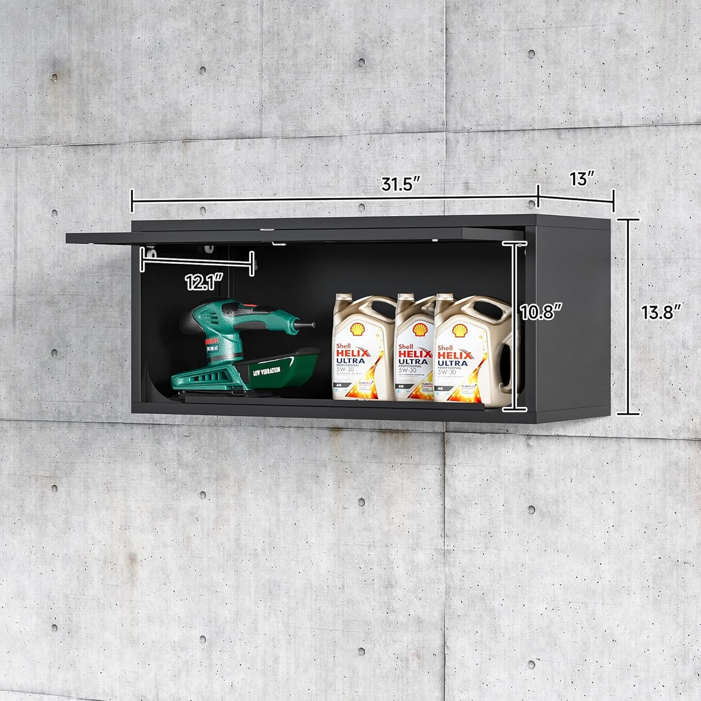 Metal Wall Storage Cabinet with Up-flip Door, Wall-Mounted Storage Cabinet for Garage, Warehouse, Home, Office, Assembly Required (Black, One Cabinet)