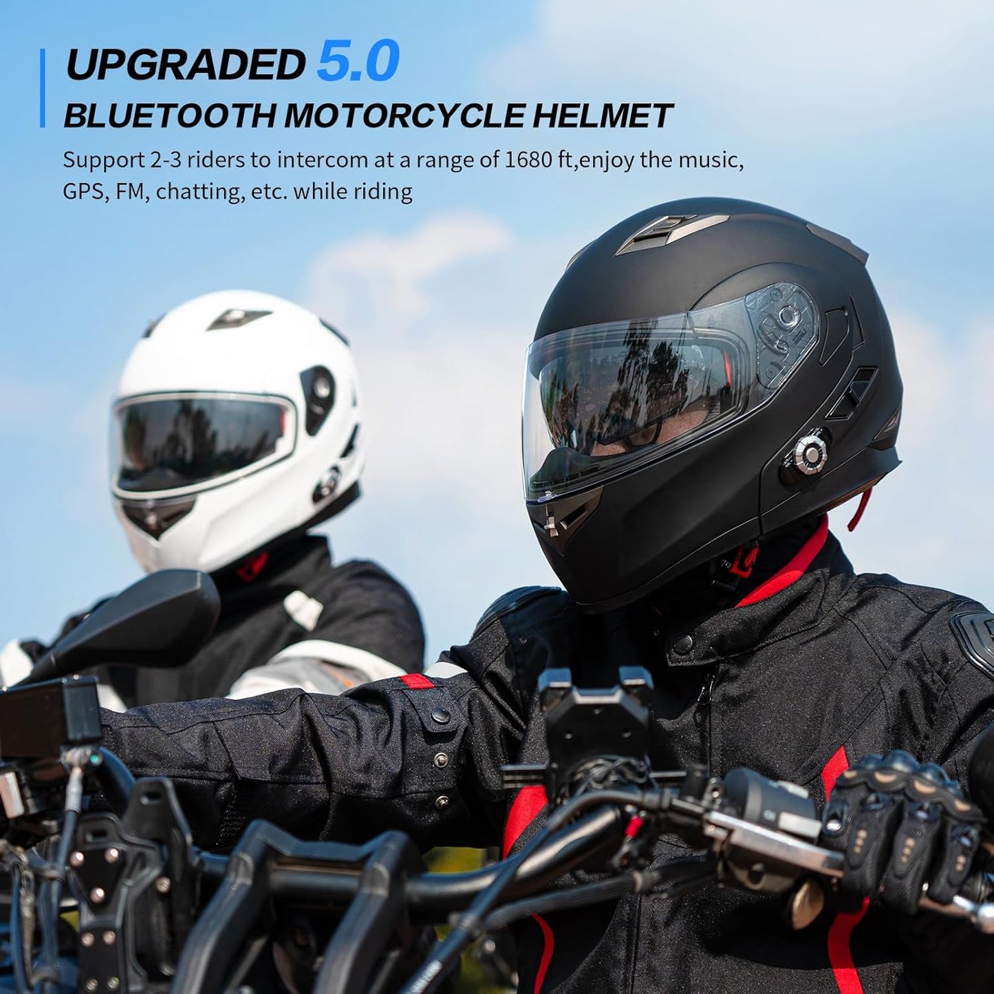 Motorcycle Helmet Bluetooth 5.0 Integrated New EPS FreedConn BM2-S Modular Flip Up Dual Visor Motorbike Helmet DOT FMVSS-218 Approved MP3 FM for Adults Men Women(X-Large, Glossy Black)