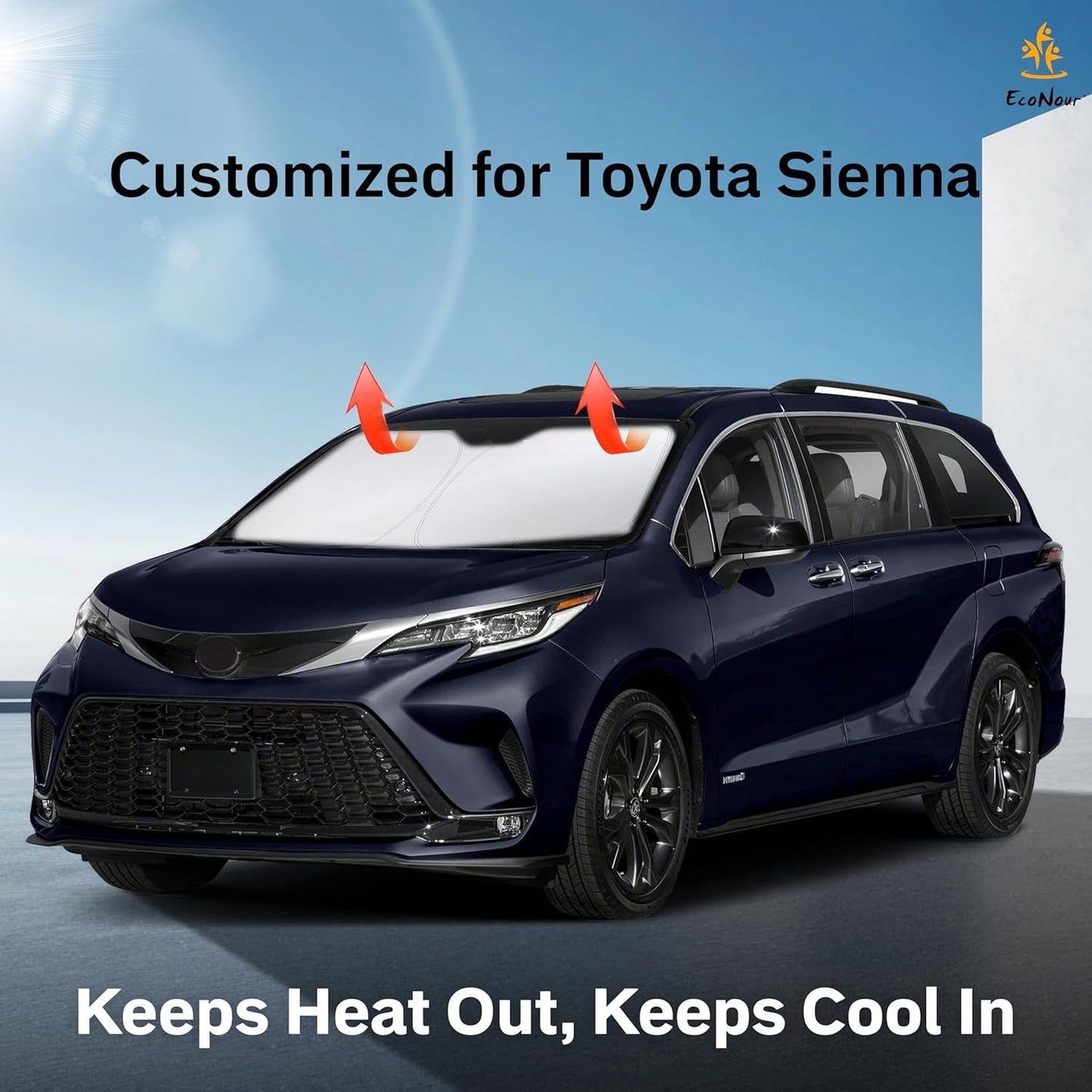Toyota Sienna EcoNour Car Windshield Sunshade 2021-2025 - 240T Polyester Material Cars Sun Visor Reflector Blocks UV Rays - Foldable Sunshade Interior Protection Accessories