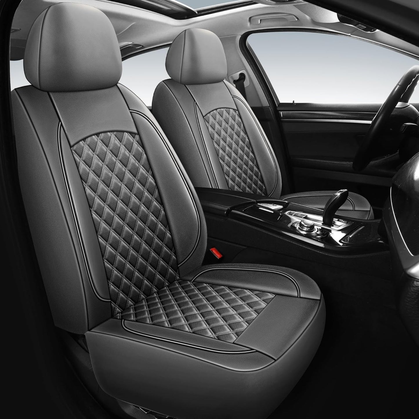 Leather Car Seat Covers,Breathable and Waterproof Napa Leather Automotive Seat Cover,Universal Interior for Cars,Sedans,SUVs,Vans,Trucks(2 Pieces,Front Seat,Grey,N3)