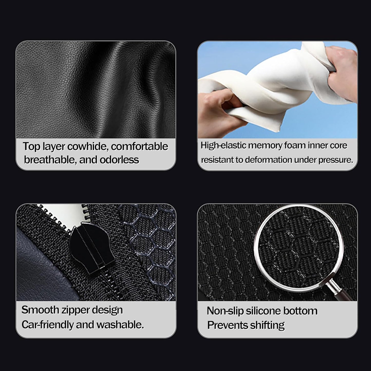 Car Center Console Cover pad Genuine Cowhide Leather,Black Armrest Box mat, Vehicle Arm Rest Cushion Protector,Memory Foam true cow Leather (sizeB 14 x 8 x 2.2 inch(midsize cars and SUVs)