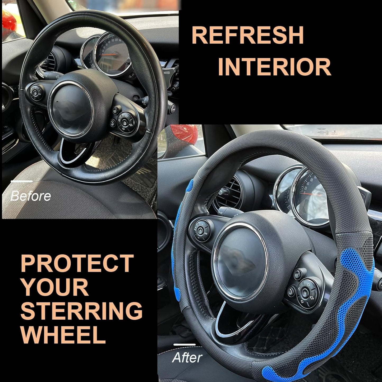 PINCTROT Comfy Grip Steering Wheel Cover, Anti-Slip Design, Universal 14.5-15 Inch(Silicone Blue)