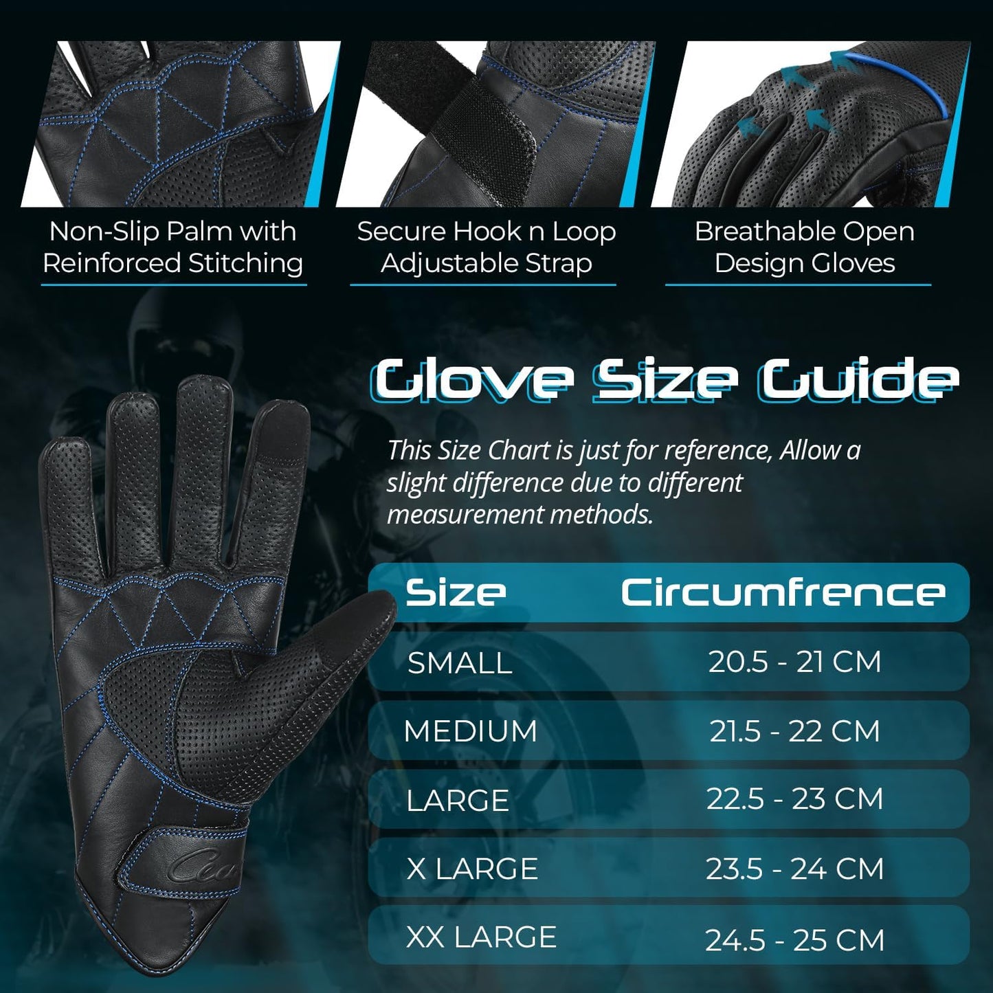 aasportx Motorcycle Gloves - Men's Leather Motorbike Gloves with Touchscreen Function - Non-Slip Pads for Men & Women