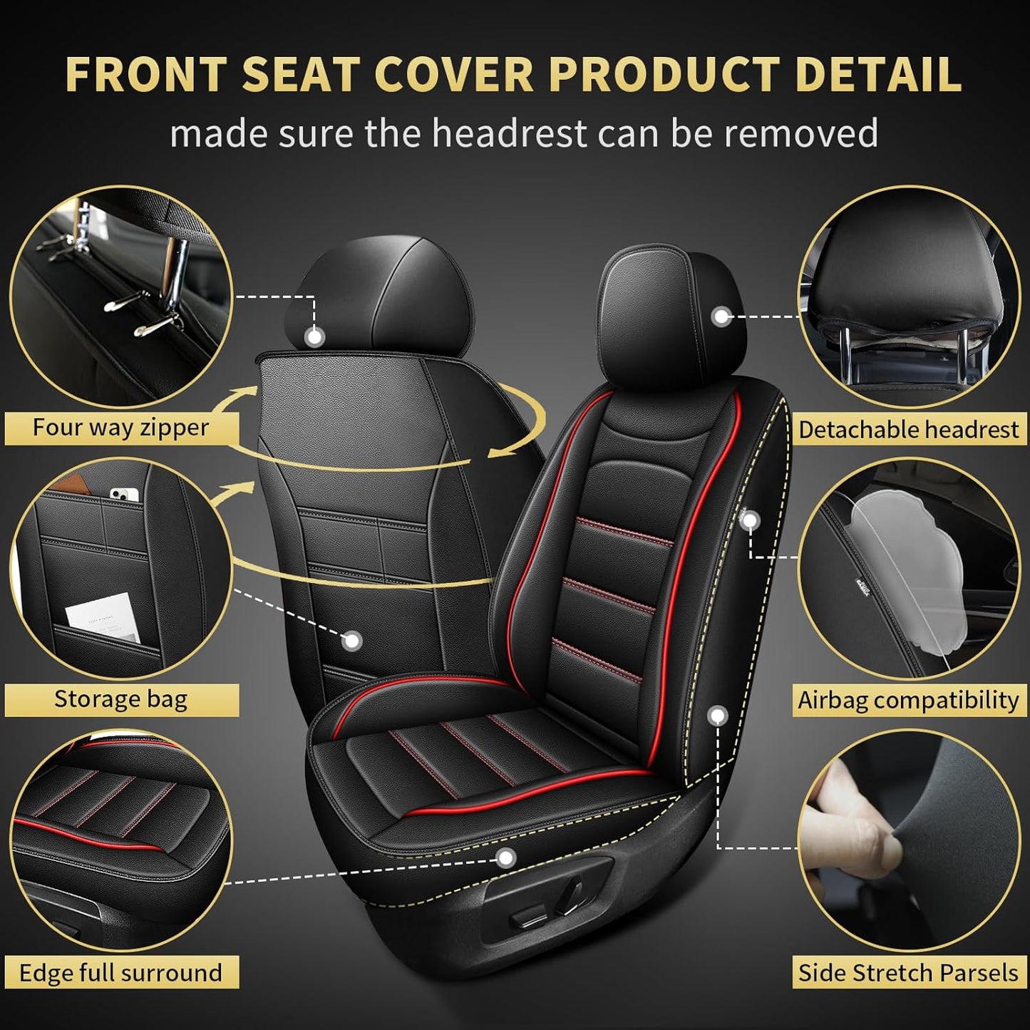 AOMSAZTO Ford Ranger Seat Covers: Full Set Custom Fit 2019 2020 2021 2022 2023 2024 2025 Ford Ranger Breathable Waterproof Leather Seat Protector(5 Seats, Redline)
