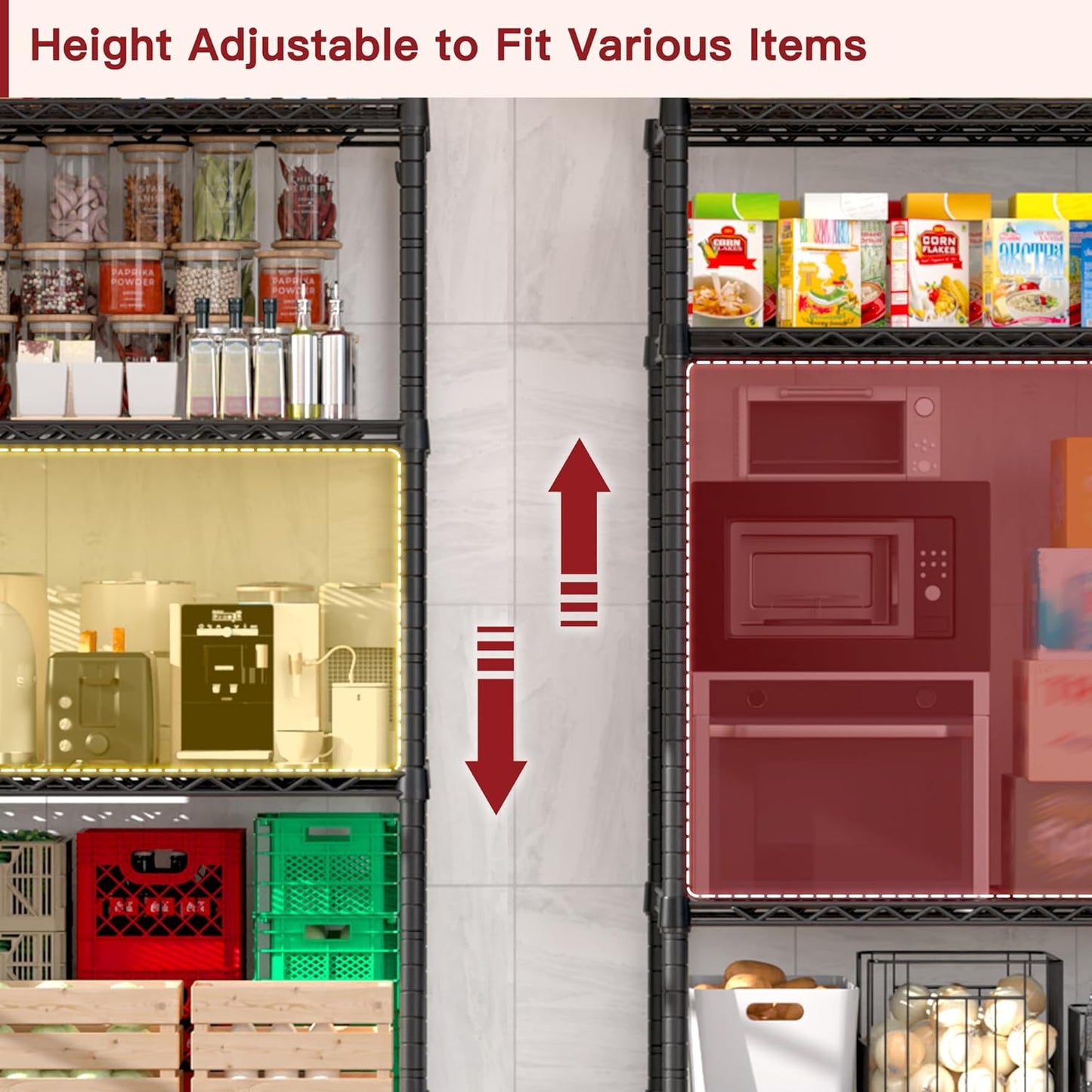 PrimeZone Wire Metal Storage Shelves - 5 Tier Adjustable NSF Certified Heavy Duty Garage Shelving Unit Organizer Rack, Steel Utility Shelf for Kitchen, Pantry, 35.5" W x 14" D x 72" H, Black, 4 Packs