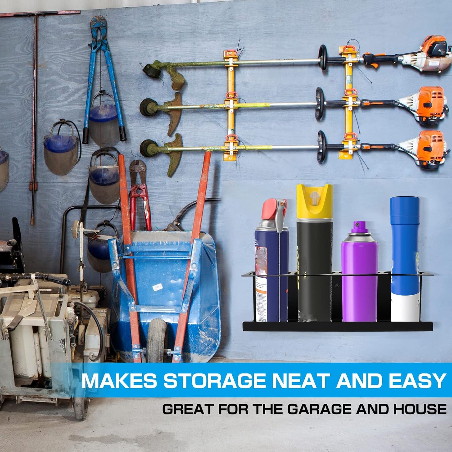 RealPlus Aerosol Spray Can Holder Rack Organizer, 4 Can Spray Bottle Holder Heavy-Duty Steel Wall Mounted for Garage and Workspace, Pack of 4