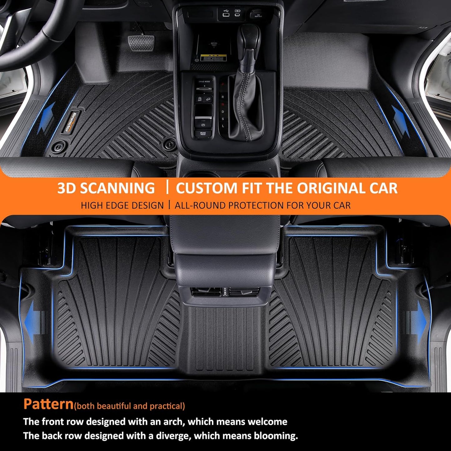Binmotor-Floor Mats & Cargo Liner for Nissan Murano 2025, 1st & 2nd Row Full Set, TPE Rubber Waterproof Car Mats All Weather Heavy Duty Car Floor Liners-Black for Nissan Murano Accessories