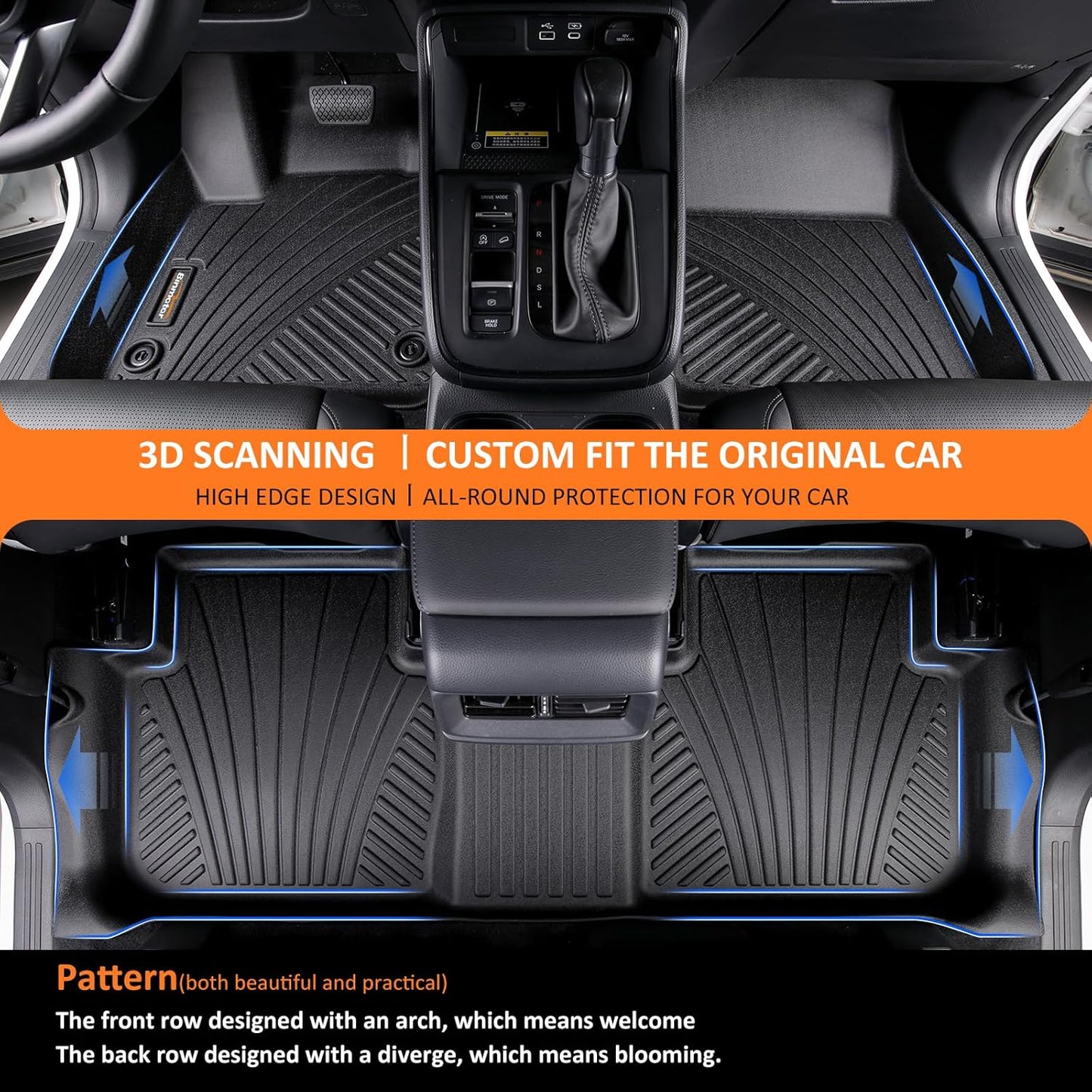 Binmotor- Floor Mats for Hyundai Elantra 2021-2025, Front & 2nd Row,TPE All Weather Car Accessories Mats Elantra, Custom Fit Floor Liners Waterproof, Nonslip