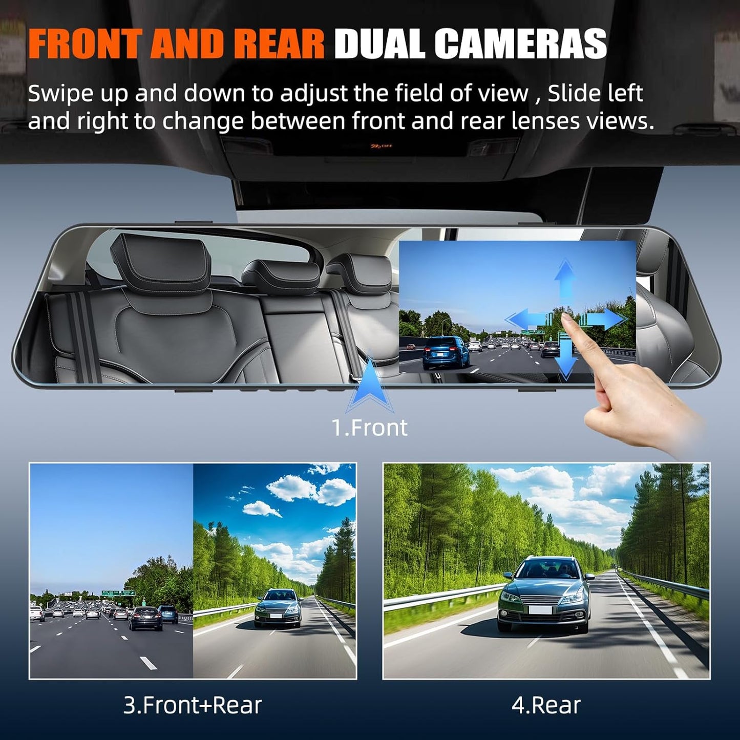 Mirror Dash Cam 4.7 Inch Rear View Mirror 720P Front and Rear View Dual Cameras with Super Night Vision,Parking Assistance,Loop Recording,24H Parking Monitor, Waterproof Backup Camera