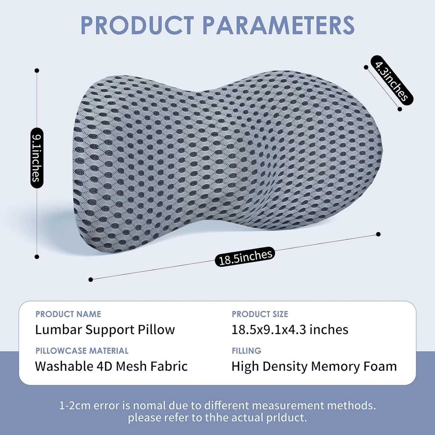 Lumbar Support Pillow, Memory Foam Back Support Pillow for Office Chair, Car Seat, Gaming Chair, Recliner and Bed, Neo Cushion for Low Back Pain Relief (Mesh, Gray)