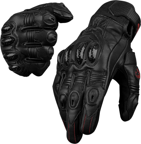 J.A.G. Leather Motorcycle Gloves for Men - Carbon Fiber Knuckle Protection, Motorbike Powersports, Dirt Bike, Touchscreen Gloves for Men and Women, Guantes para Moto.