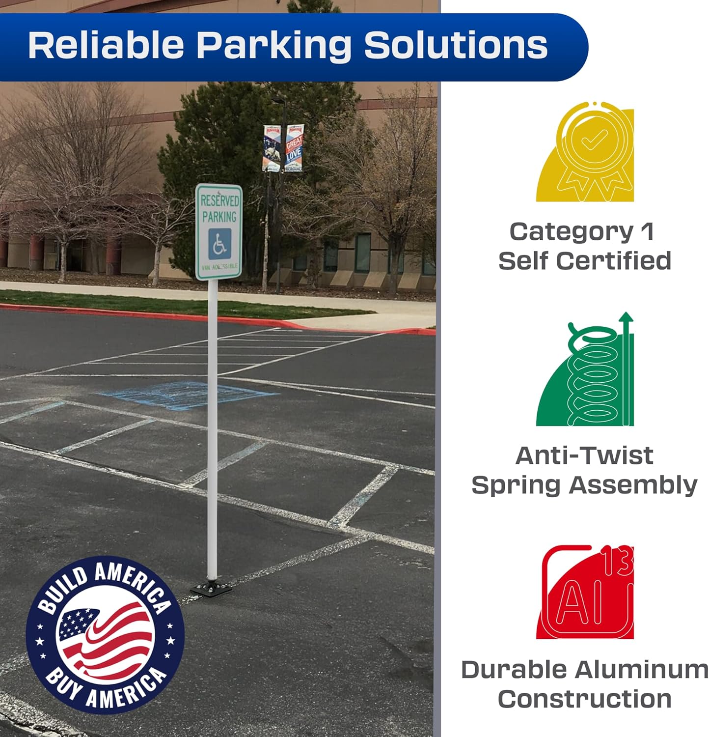 Impact Recovery - Sta-Rite Flexible Sign Post - Sign Holder - Handicap Parking Signs - Made in the USA - 102” Van Accessible Signage